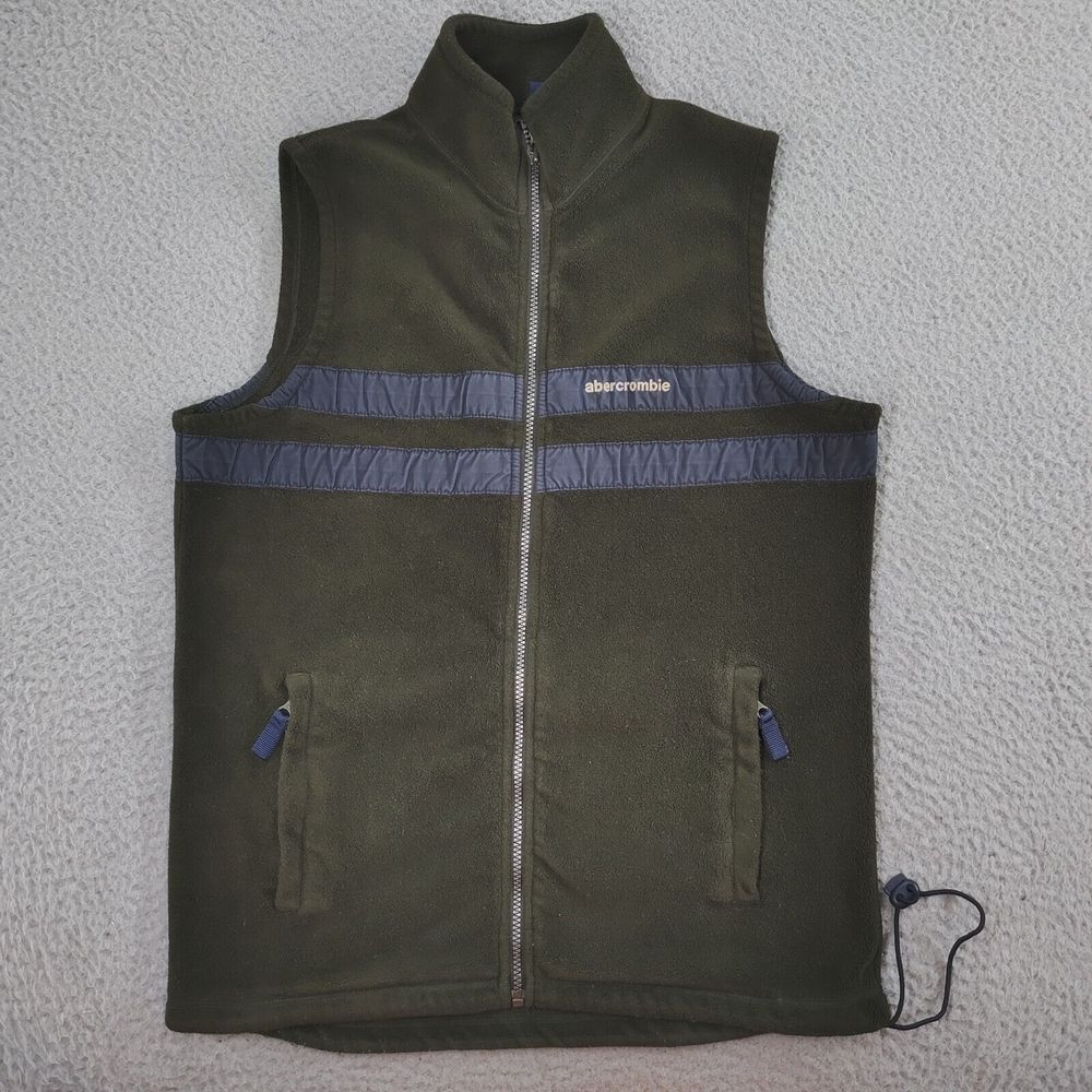 Vtg Abercrombie & Fitch Fleece Vest Mens XL Olive Green Full Zip Spellout